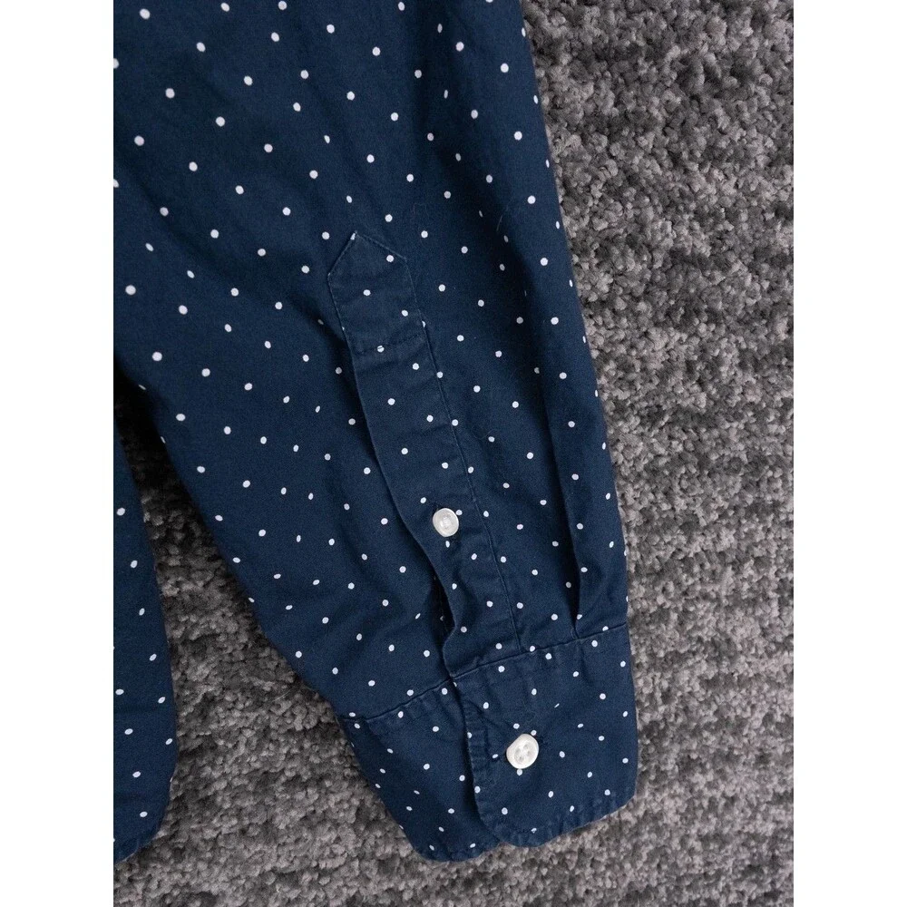 J Crew Shirt Mens Medium Blue Polka Dot Print Slim Stretch Long Sleeve Preppy